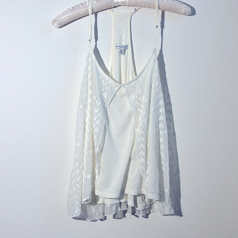 American Eagle White Cami with Sheer Detail